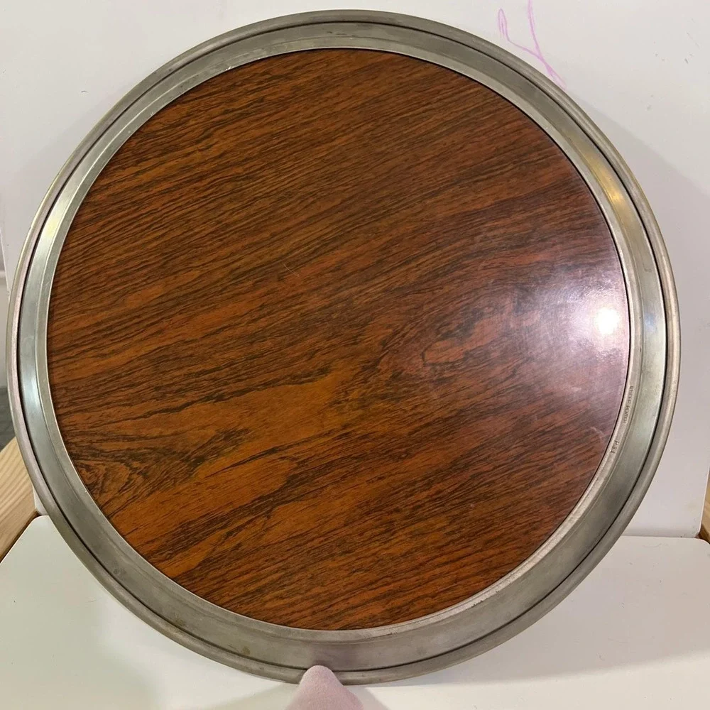 Vintage Kirk Stieff Pewter Wood Grain‎ Tray 14 in formica laminate cocktail MCM